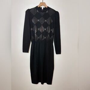 St. John by Marie Gray Vintage Sweater Dress Size 8 Black Beaded Embellished